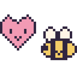 Pixel art Cœur kawaii 16 × 16 et Abeille kawaii 16 × 16, grille 32 × 32
