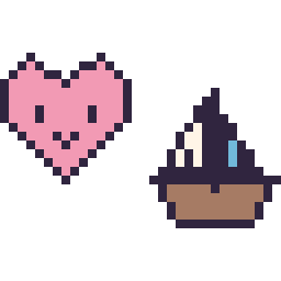 Pixel art Cœur kawaii 16 × 16 et Bateau kawaii 16 × 16, grille 32 × 32