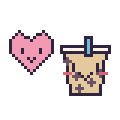 Pixel art Cœur kawaii 16 × 16 et Boba kawaii, grille 40 × 40