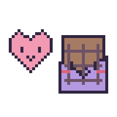Pixel art Cœur kawaii 16 × 16 et Chocolat kawaii, grille 40 × 40