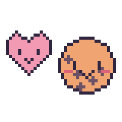 Pixel art Cœur kawaii 16 × 16 et Cookie kawaii, grille 40 × 40