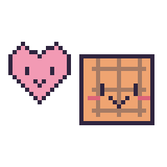 Pixel art Cœur kawaii 16 × 16 et Gaufre kawaii, grille 40 × 40
