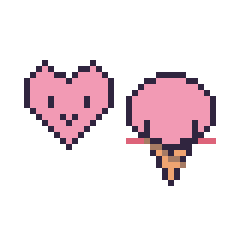 Pixel art Cœur kawaii 16 × 16 et Glace kawaii, grille 40 × 40