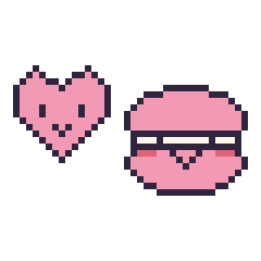 Pixel art Cœur kawaii 16 × 16 et Macaron kawaii, grille 40 × 40