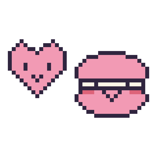 Modèle de pixel art Cœur kawaii 16 × 16 et Macaron kawaii sur une grille de 40 par 40 cases