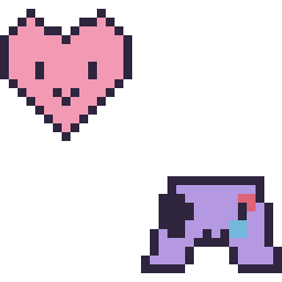 Pixel art Cœur kawaii 16 × 16 et Manette kawaii 16 × 16, grille 32 × 32