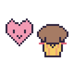 Pixel art Cœur kawaii 16 × 16 et Muffin kawaii, grille 40 × 40