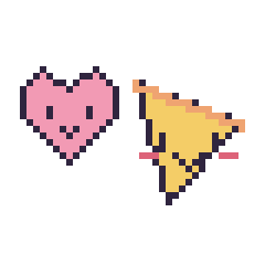 Pixel art Cœur kawaii 16 × 16 et Pizza kawaii, grille 40 × 40