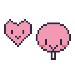 Pixel art Cœur kawaii 16 × 16 et Sucette kawaii, grille 40 × 40