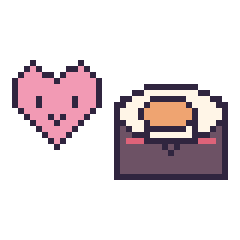Pixel art Cœur kawaii 16 × 16 et Sushi kawaii, grille 40 × 40