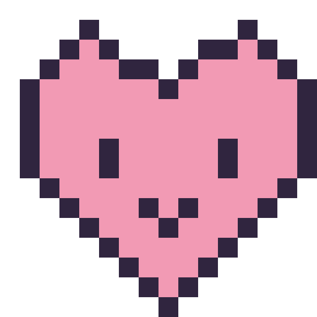 Modèle de pixel art Cœur kawaii 16 × 16 sur une grille de 16 par 16 cases