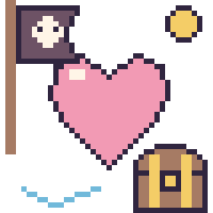 Pixel art Cœur en aventure pirate, grille 40 × 40