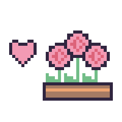 Pixel art Cœur simple 10 × 10 et Rose en jardinière, grille 40 × 40