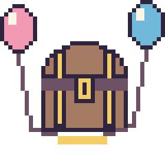 Pixel art Coffre de pirate avec des ballons, grille 40 × 40
