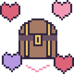 Pixel art Coffre de pirate avec des cœurs, grille 40 × 40