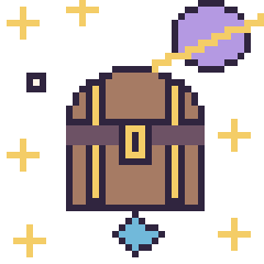 Pixel art Coffre de pirate dans l’espace, grille 40 × 40