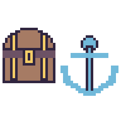 Pixel art Coffre de pirate et Ancre, grille 48 × 48