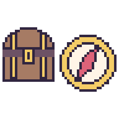 Pixel art Coffre de pirate et Boussole, grille 48 × 48