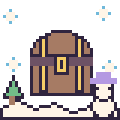 Pixel art Coffre de pirate en hiver, grille 40 × 40