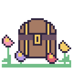 Pixel art Coffre de pirate dans le jardin, grille 40 × 40