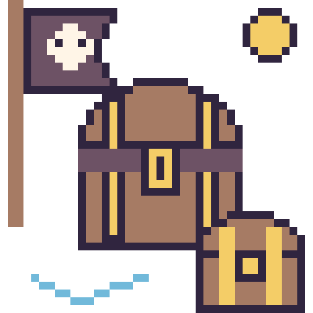 Modèle de pixel art Coffre de pirate en aventure pirate sur une grille de 40 par 40 cases
