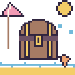 Pixel art Coffre de pirate à la plage, grille 40 × 40