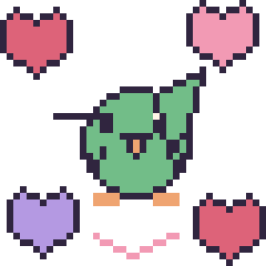 Pixel art Colibri avec des cœurs, grille 40 × 40