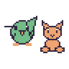 Pixel art Colibri et Chat assis, grille 48 × 48