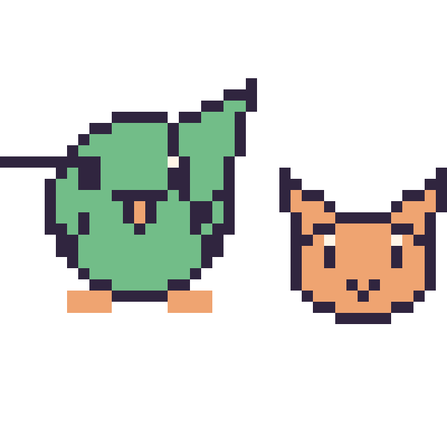 Modèle de pixel art Colibri et Chat en portrait sur une grille de 40 par 40 cases