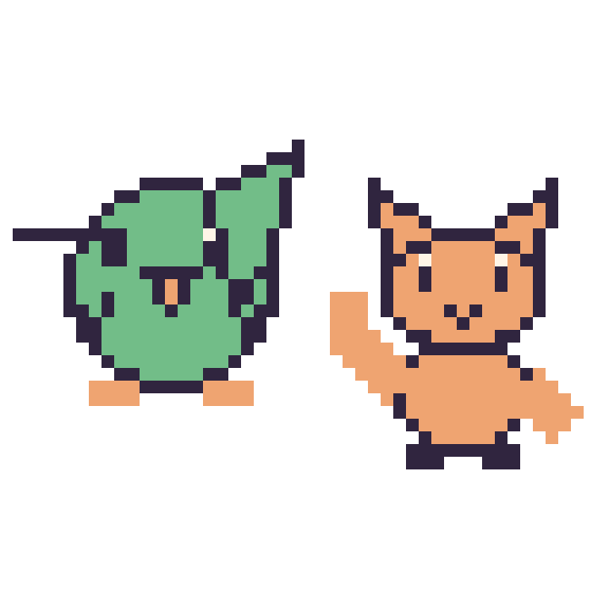 Modèle de pixel art Colibri et Chat qui fait coucou sur une grille de 48 par 48 cases