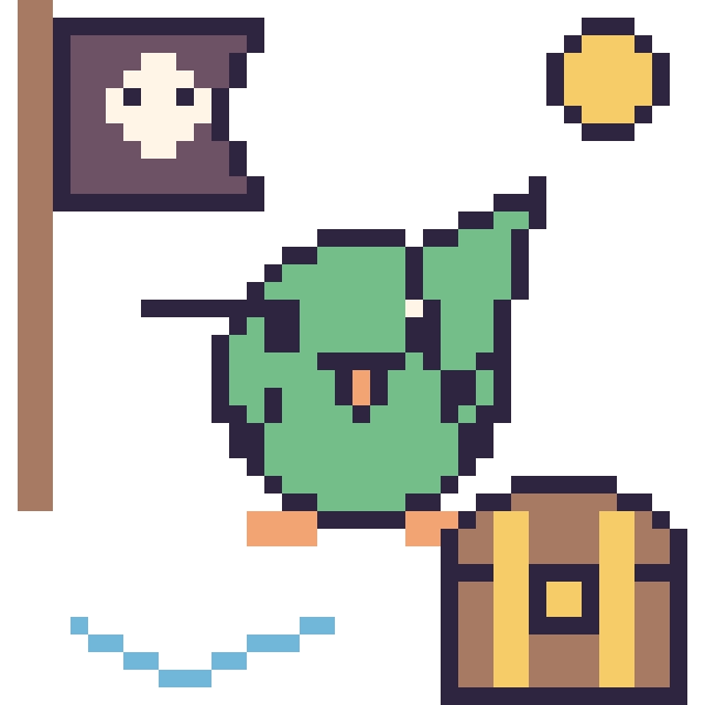 Modèle de pixel art Colibri en aventure pirate sur une grille de 40 par 40 cases