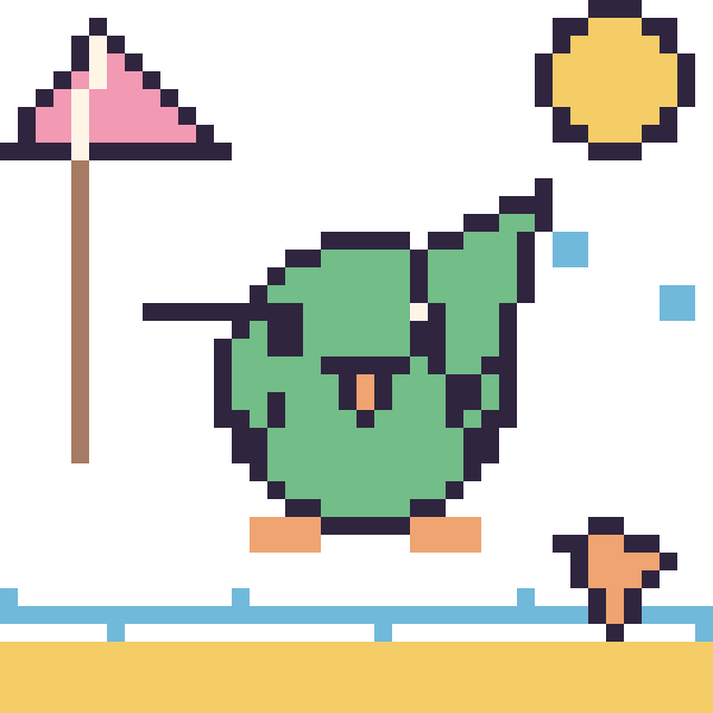 Modèle de pixel art Colibri à la plage sur une grille de 40 par 40 cases