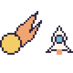 Pixel art Comète et Fusée simple 16 × 16, grille 40 × 40