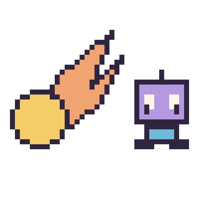 Modèle de pixel art Comète et Robot kawaii 16 × 16 sur une grille de 40 par 40 cases