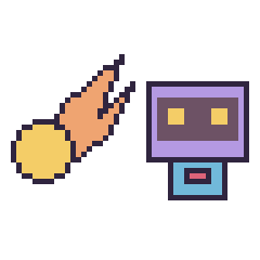 Pixel art Comète et Robot rétro, grille 48 × 48