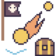 Pixel art Comète en aventure pirate, grille 40 × 40