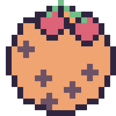 Pixel art Cookie avec des cerises, grille 20 × 20