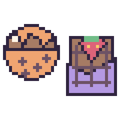 Pixel art Cookie au chocolat et Chocolat avec une fraise, grille 40 × 40