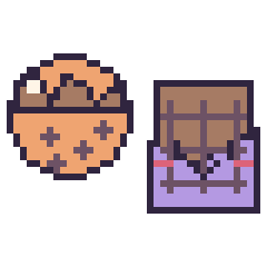 Pixel art Cookie au chocolat et Chocolat kawaii, grille 40 × 40