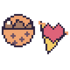 Pixel art Cookie au chocolat et Pizza avec un cœur, grille 40 × 40