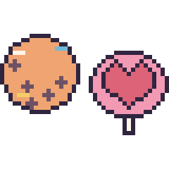 Pixel art Cookie décoré et Sucette avec un cœur, grille 40 × 40
