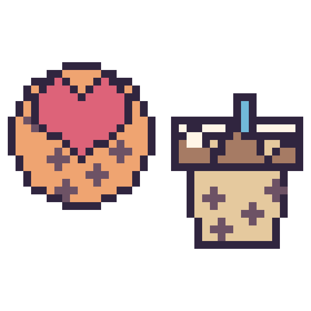 Modèle de pixel art Cookie avec un cœur et Boba au chocolat sur une grille de 40 par 40 cases