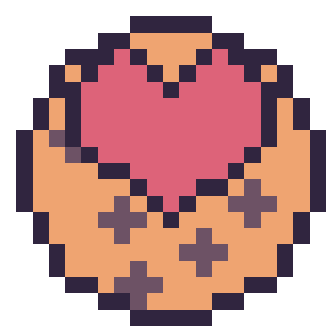 Modèle de pixel art Cookie avec un cœur sur une grille de 20 par 20 cases
