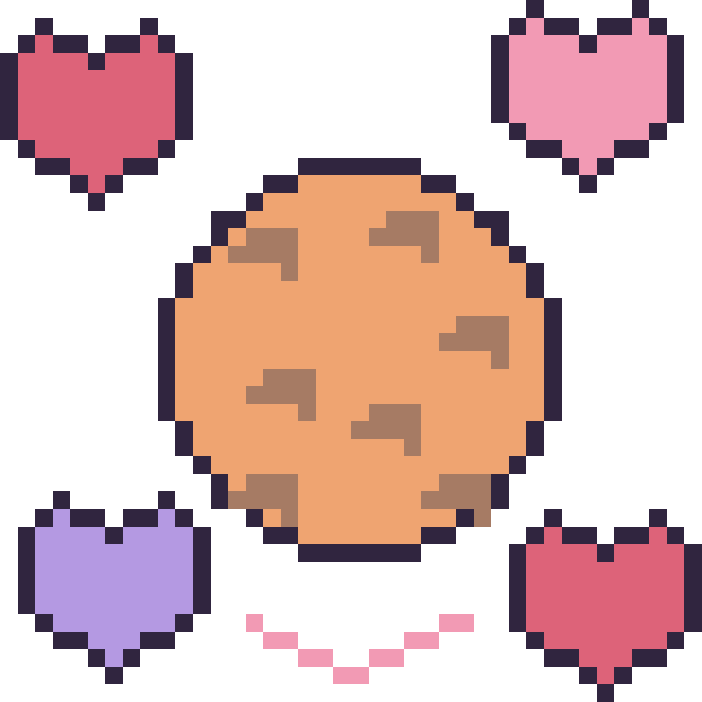Modèle de pixel art Cookie avec des cœurs sur une grille de 40 par 40 cases
