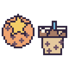 Pixel art Cookie avec une étoile et Boba au chocolat, grille 40 × 40
