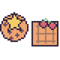 Pixel art Cookie avec une étoile et Gaufre avec des cerises, grille 40 × 40