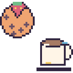 Pixel art Cookie avec une fraise et Tasse de thé décoré, grille 40 × 40