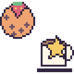 Pixel art Cookie avec une fraise et Tasse de thé avec une étoile, grille 40 × 40