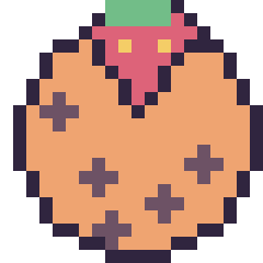 Pixel art Cookie avec une fraise, grille 20 × 20