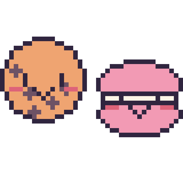 Modèle de pixel art Cookie kawaii et Macaron kawaii sur une grille de 40 par 40 cases